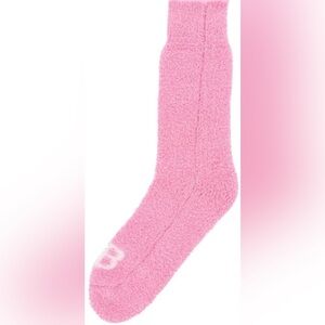 BALENCIAGA fuzzy socks pink white logo NWT